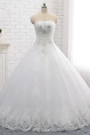 A-line Strapless Sweetheart Neck Sleeveless Floor-length Tulle Bridal Dress With Appliques