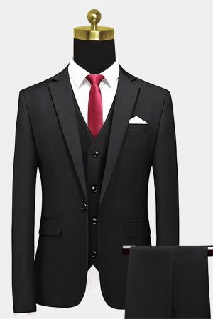 Black Single Breasted Wool Blend Prom Suit with Notched Lapel