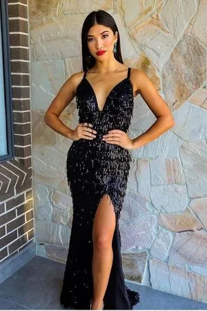 Mermaid Spaghetti Straps Sleeveless Floor-length Cocktail Party Gown With Sequins