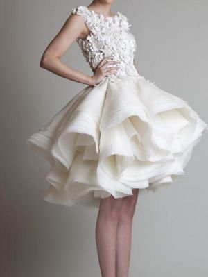 A-line Sleeveless Asymmetrical Tulle Bridal Gown With Ruffles
