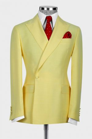 Light Yellow One Button Peaked Lapel Men Suit