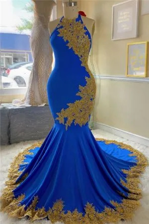Mermaid Halter-neck Sleeveless Court Train Evening Dress With Lace