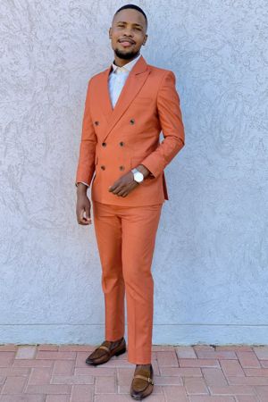 Orange Double Breasted Close Fitting Prom Men Suit