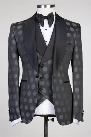 Black Pattern One Button Shawl Lapel Men Suit