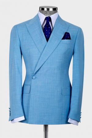 Sky Blue Peaked Lapel Two Pieces Men Suit