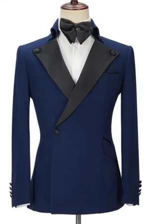 Dark Navy Two Pieces  Men Suit with Peak Lapel for Prom