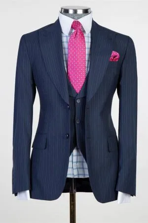 Dark Navy Peaked Lapel Slim Fit Business Men Suit