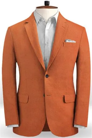 Orange Linen Men Wedding Suits
