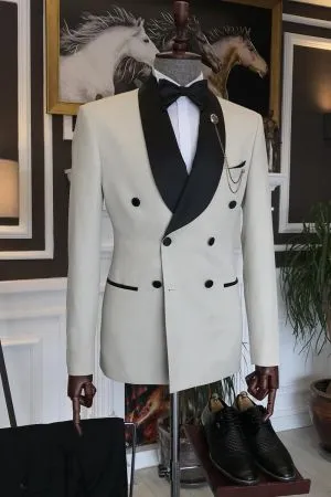 Light Champagne Double Breasted Shawl Lapel Men Suit