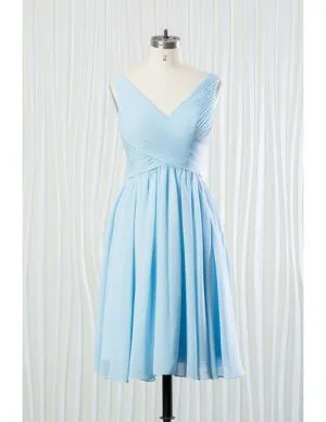 A-line V-neck Sleeveless Mini Bridesmaid Dress With Ruffles