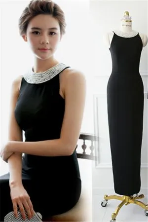 Column Jewel Neck Sleeveless Floor-length Satin Evening Gown With Beading