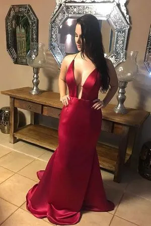 Mermaid Halter-neck Floor-length Stretch Satin Prom Dress