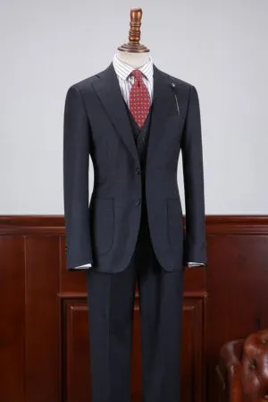 Notched Lapel Slim Fit Tailored Business Suit For Men