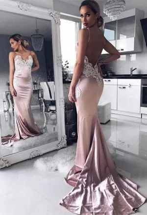 Mermaid V-neck Sleeveless Sweep / Brush Train Formal Dress With Lace