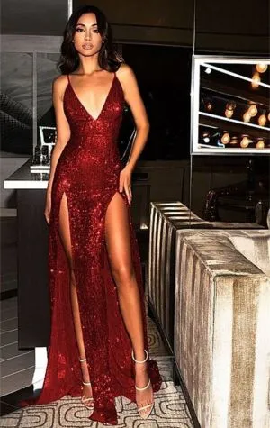 Column Spaghetti Straps Sleeveless Floor-length Formal Dress With Sequins