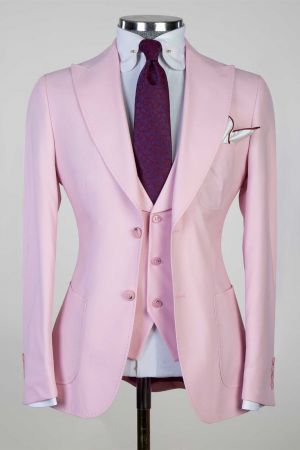 Pink Peaked Lapel Three Pieces Best Fitted Men Suit