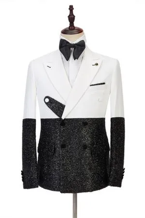 Prom White and Sparkle Double Breasted Slim Fit Men's Suit