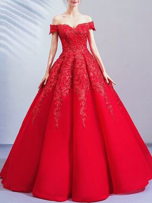 Ball Gown Cap Sleeves Floor-length Tulle Wedding Dress With Lace