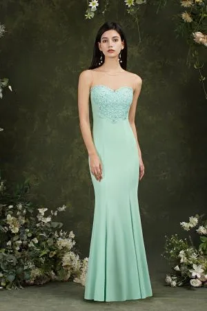 Seraphina Illusion Sweetheart Lace Applique Beaded Satin Mermaid Gala Dress