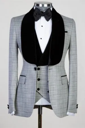 Light Gray Shawl Lapel Slim Fit Business Men Suit