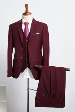 Burgundy 3 Pieces Slim Fit Tailored Suit For Business