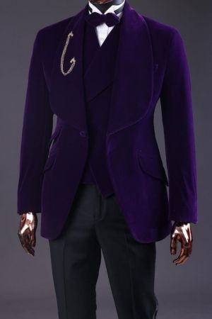 Deep Purple Velvet Three Pieces Men Suit for Wedding with Shawl Lapel
