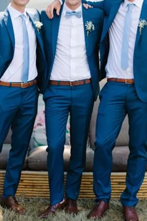 Navy Blue Notched Lapel Slim Fit Wedding Suit