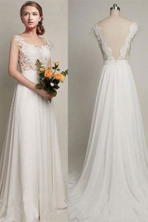A-line Straps Sleeveless Sweep / Brush Train Bridal Gown With Lace