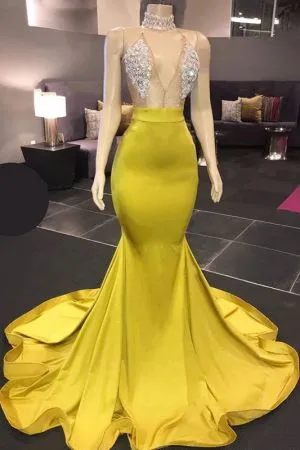Mermaid V-neck Court Train Stretch Satin Evening Dress With Beading