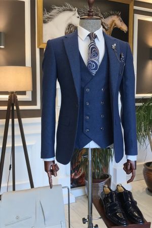 Blue Notch Lapel Business Men Suit