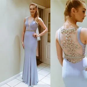 Sleeveless Floor-Length Beadings Long  Evening Dress -  and