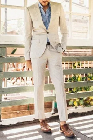 Ivory Linen Wedding Suit