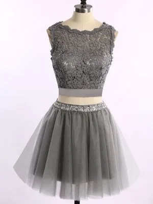 Two Pieces Sleeveless Mini Homecoming Dress With Lace
