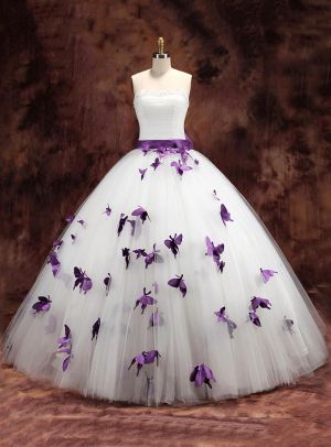 Ball Gown Strapless Sleeveless Floor-length Tulle Bridal Dress With Beading