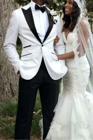 White Peaked Lapel Wedding Suit