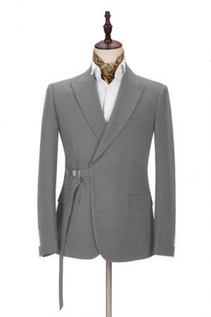 Dark Gray Buckle Button Men's Formal Suit