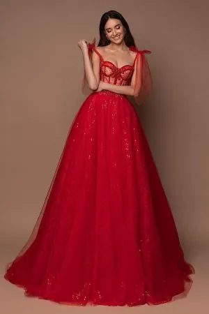 A-line Straps Sleeveless Floor-length Tulle Wedding Guest Dress With Lace