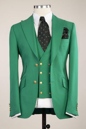 Green Slim Fit Prom Men Suit with Peaked Lapel