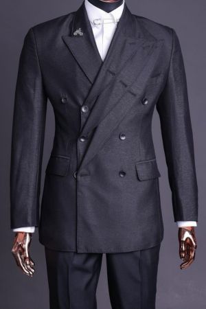 Black Double Breasted Men Suit for Prom with Peaked Lapel