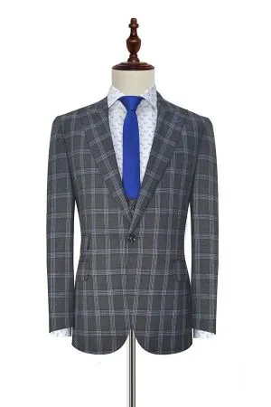 Dark Grey Three Piece Mens Suits with Peak Lapel