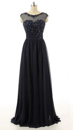 A-line Sleeveless Floor-length 100D Chiffon Evening Dress With Beading