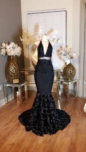 Mermaid Plunging Neckline Sleeveless Sweep / Brush Train Formal Dress With Flower(s)