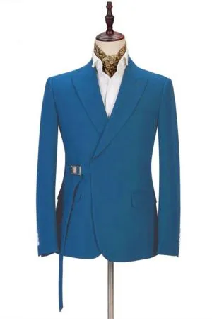 Blue Buckle Button Slim Fit Prom Suit