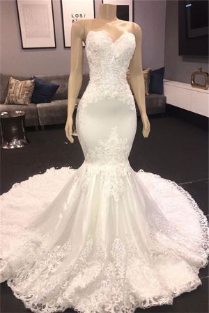 Mermaid Strapless Sleeveless Sweep / Brush Train Bridal Gown With Appliques
