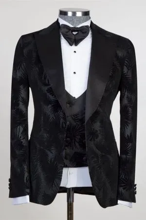 Black Jacquard Peaked Lapel Men Suit