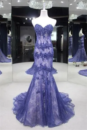 Mermaid Sweetheart Neck Sleeveless Court Train Evening Dress With Beading