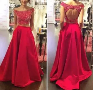 Two Pieces Bateau Neck Sleeveless Sweep / Brush Train Evening Gown With Beading