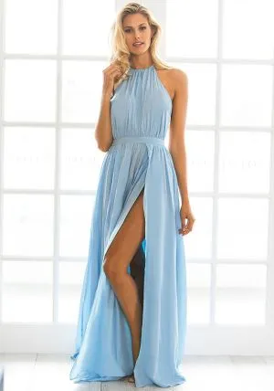 A-line Halter-neck Sleeveless Floor-length 100D Chiffon Bridesmaid Dress