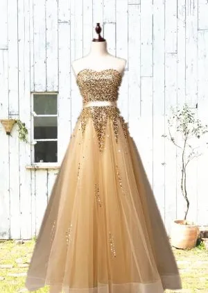 A-line Sweetheart Neck Sleeveless Floor-length Organza Evening Dress With Sequins