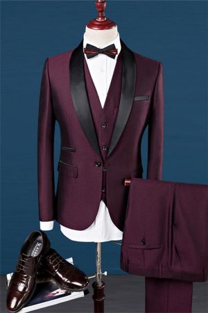 Burgundy Slim Fit Groomsmen Suit